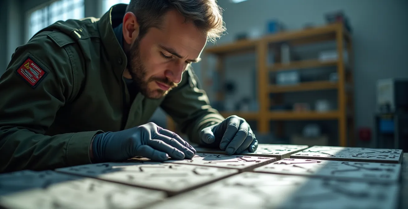 Vue en coupe d'un blindage composite avec couches de céramique