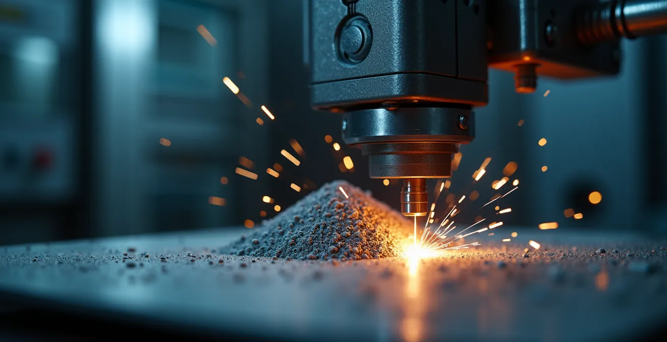 Conteneur militaire équipé d'imprimantes 3D métalliques pour la fabrication de pièces sur le terrain