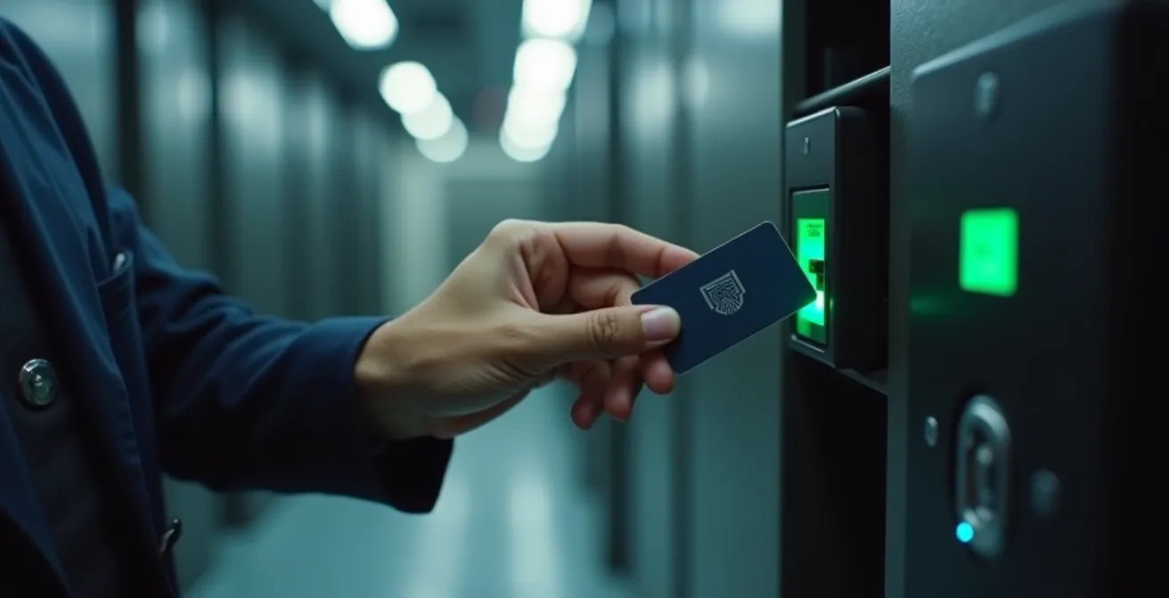 Système de contrôle d'accès biométrique et badge dans une zone industrielle sécurisée