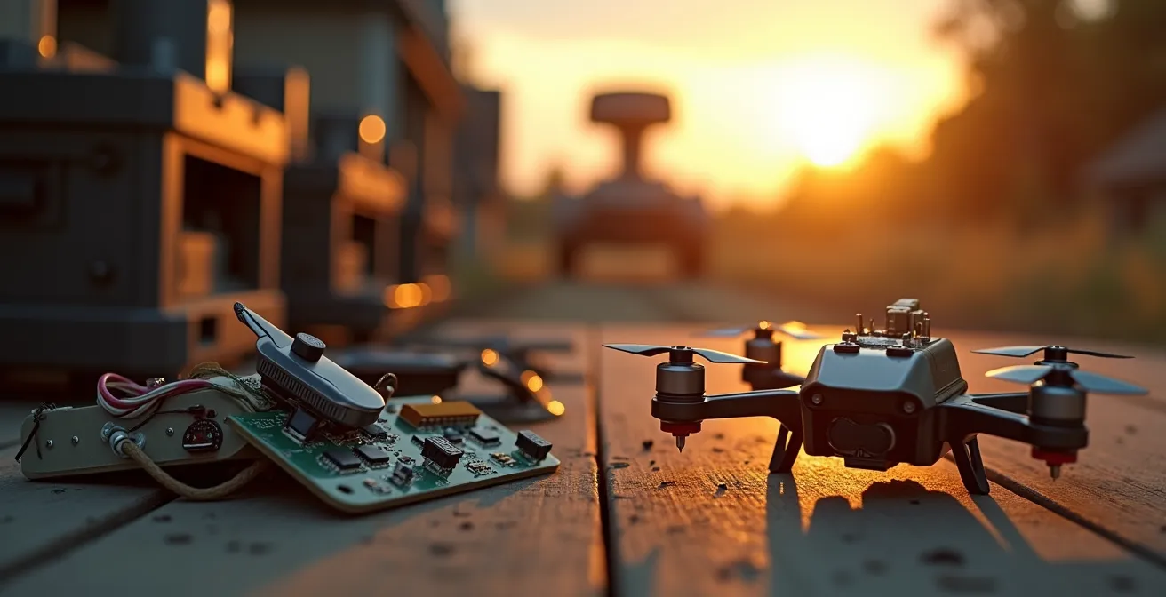 Contraste entre un drone artisanal et un système de défense sophistiqué