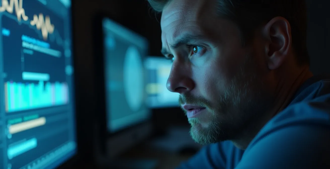 Personne analysant des informations contradictoires sur plusieurs écrans durant une situation de crise