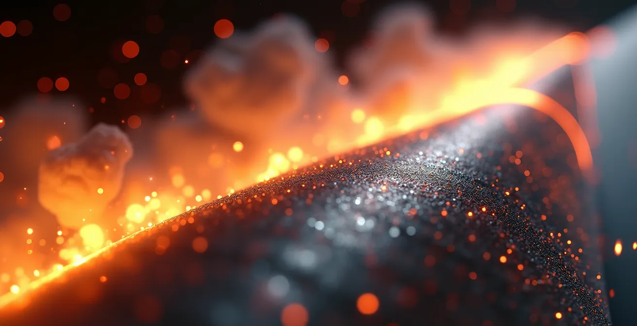 Vue macro d'un véhicule hypersonique traversant l'atmosphère avec effet de plasma luminescent