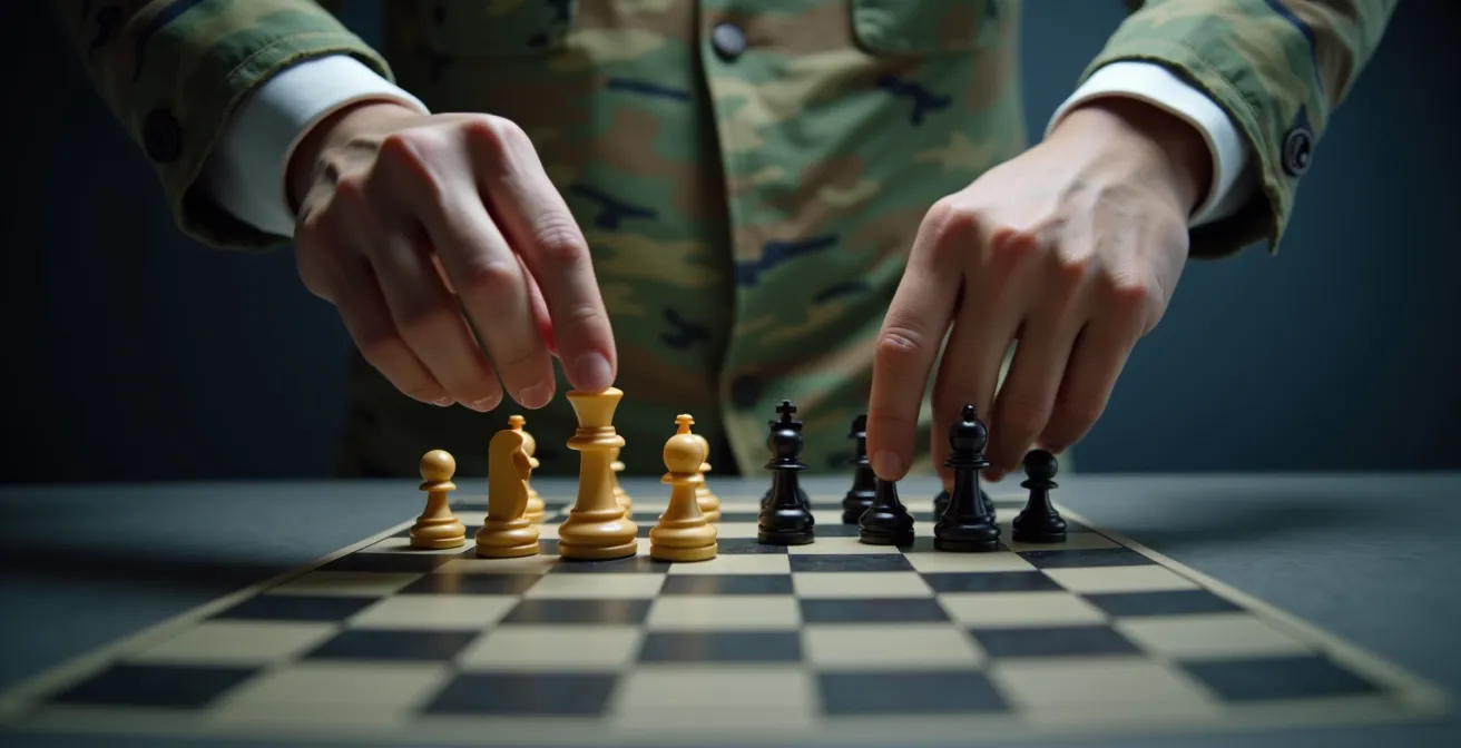 Tableau de bord stratégique avec multiples options militaires visualisées