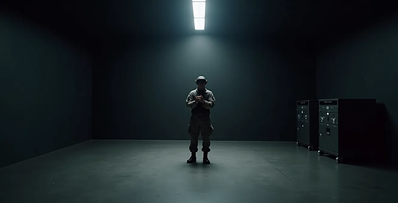 Soldat utilisant un casque de réalité virtuelle dans un environnement de simulation d'entraînement au stress