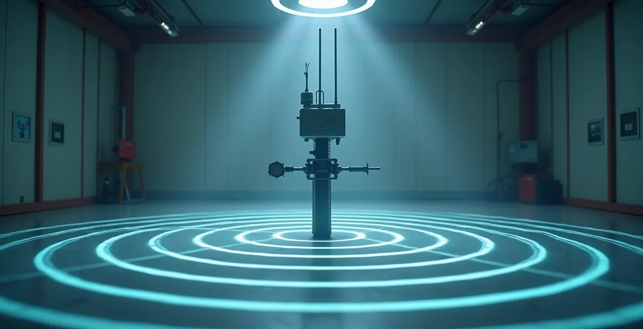 Antenne radar à balayage électronique créant un faisceau directionnel dans un laboratoire